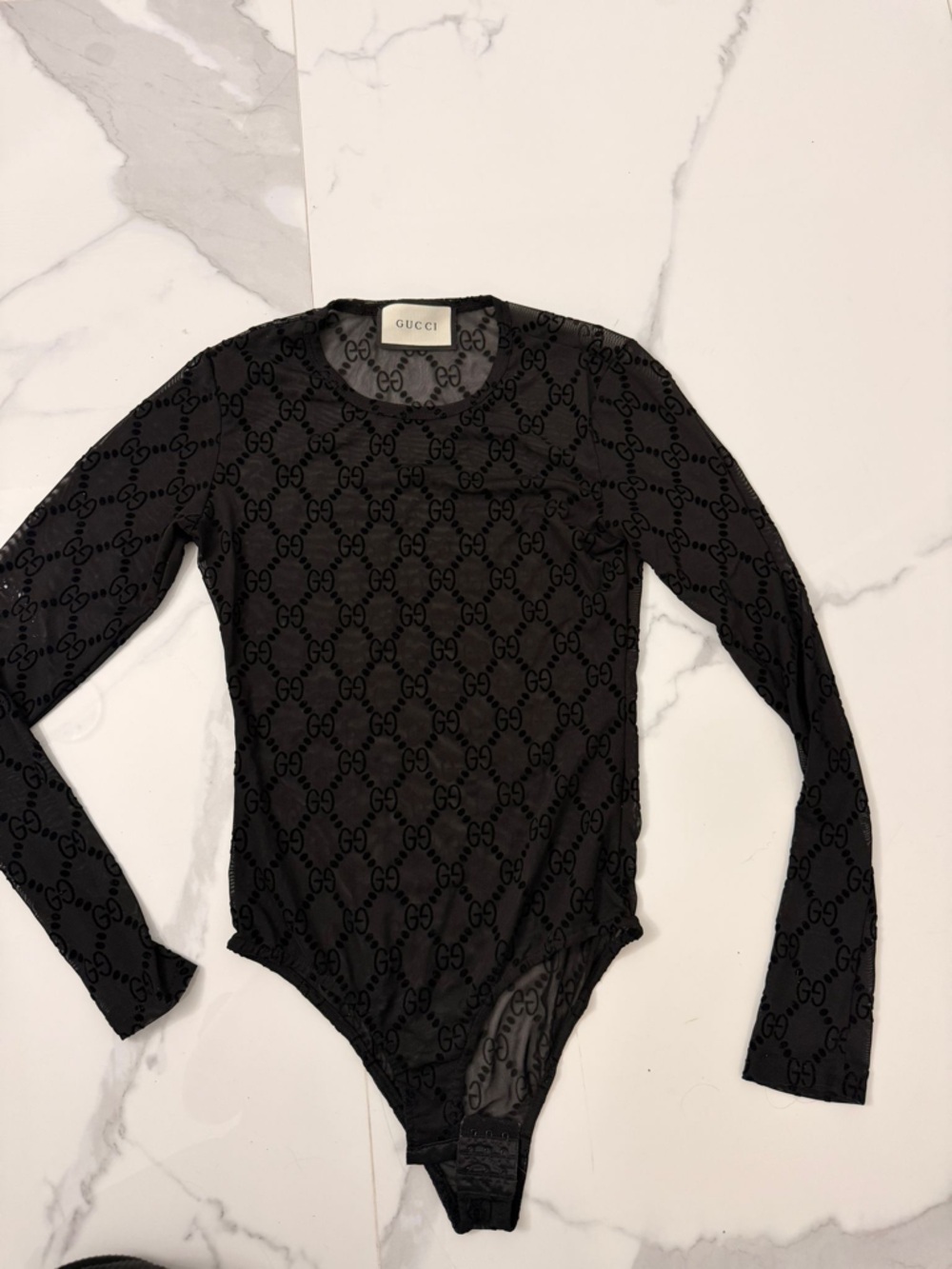 Gucci Black GG Logo Sheer Long Sleeve Top